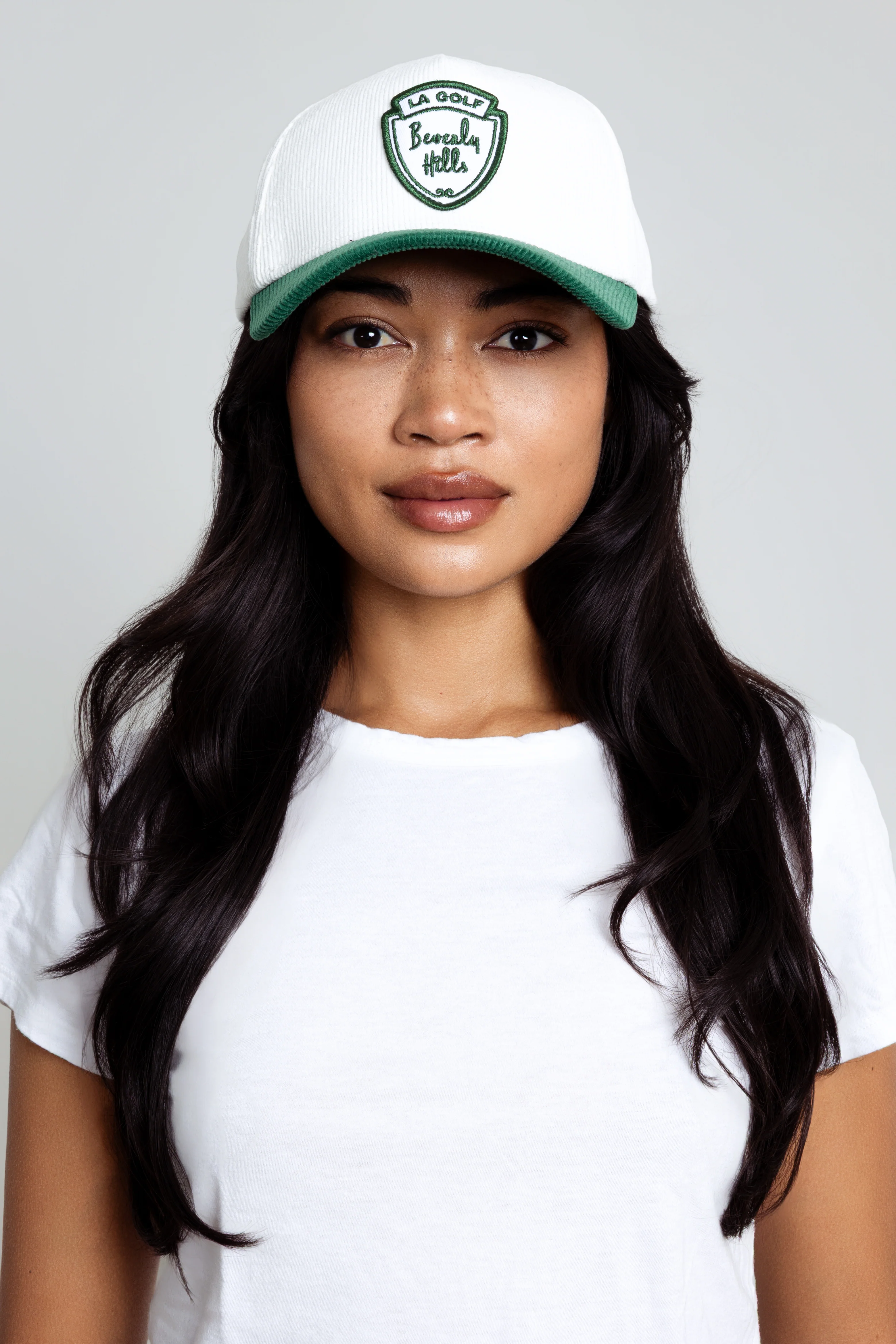 Corduroy Shield Hat | White & Green Patch
