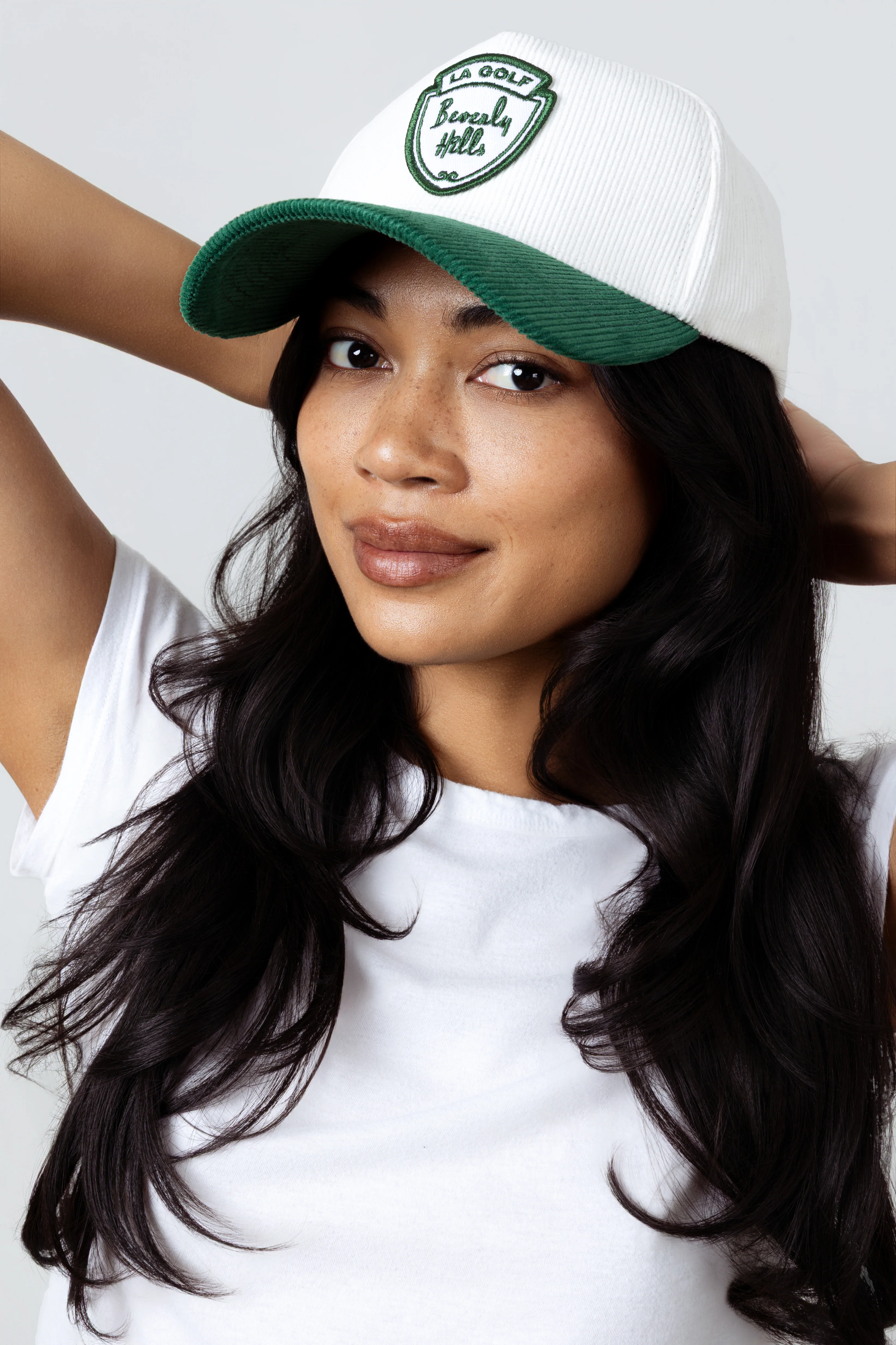 Corduroy Shield Hat | White & Green Patch - Image 2